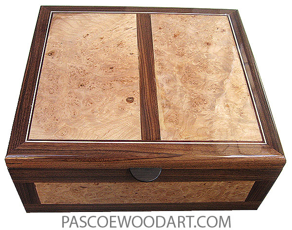 Handcrafted large wood box - Decorative large wood keepsake box or document box made of Brazilian rosewood with maple burl top and sides inlays