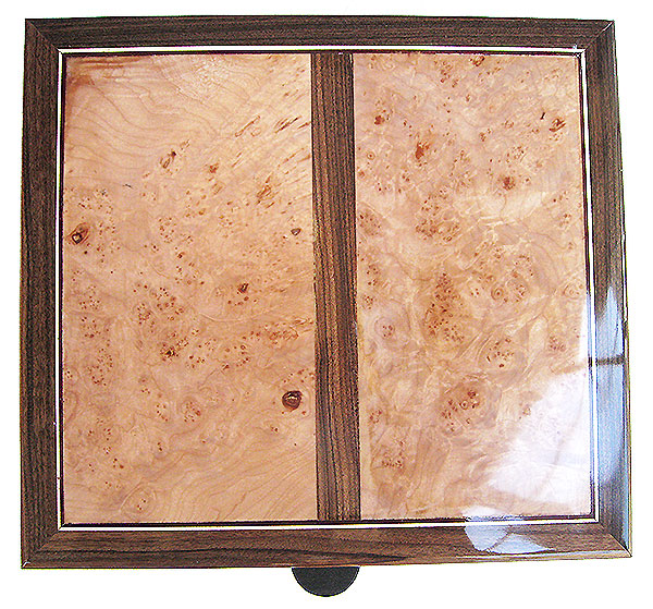Maple burl framed in Brazilian rosewood box top - Handcrafted large wood box - Decorative large wood keepsake box or document box made of Brazilian rosewood with maple burl top and sides inlays