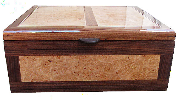 Maple burl inlaied box front - Handmade large wood keepsake box