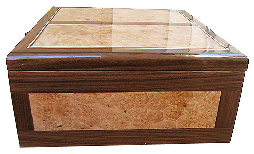 Maple burl inlaid box side - Handcrafted large wood keepsake box