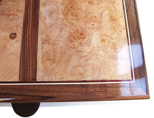 Maple burl framed in Brazilain rosewood box top - Handcrafted decorative large wood keepsake box or document box
