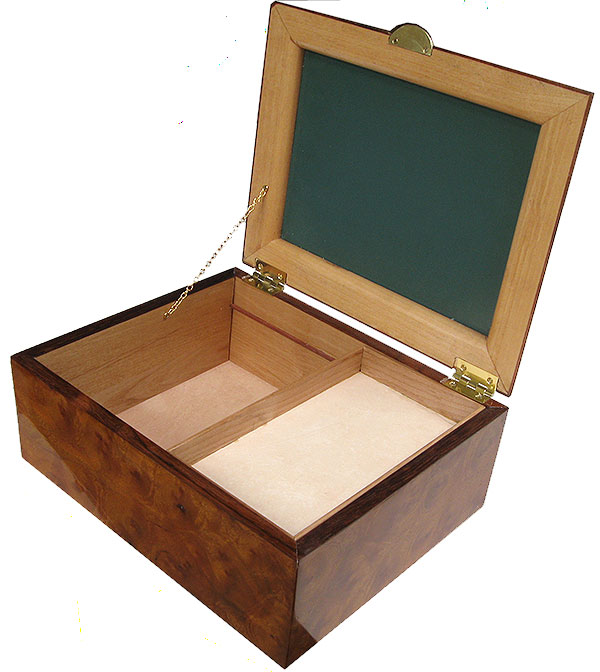 Handmade large wood box with sliding tray - open view