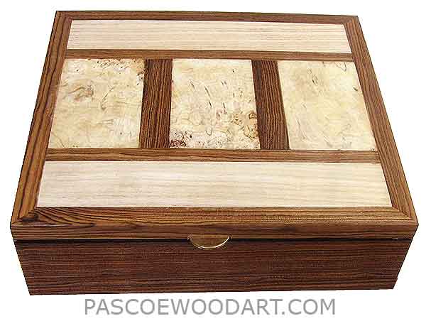 Handmade large wood box - Decorative large wood keepsake box or document box made of bocote with inlaid top with spalted maple and ash