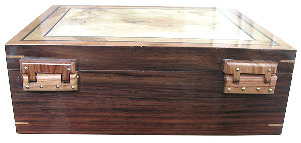 Handmade wood box back with rustic 
wood hinges