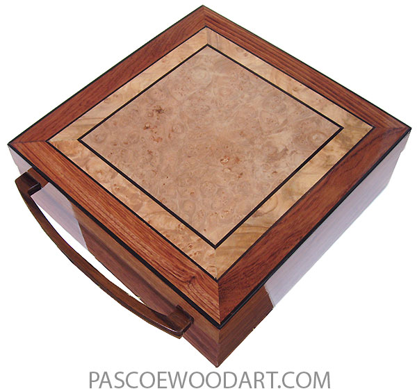 Handcrafted wood box- Large keepsake box made of  bubinga with mosaic top of maple burl, African blackwood