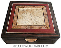 Handcrafted wood box - Large keepsake box made of macassar ebony wth mosaic top of spalted maple, olive, bloodwood, ebony