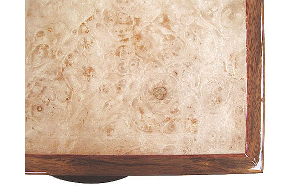 Maple burl wood box top - close up 