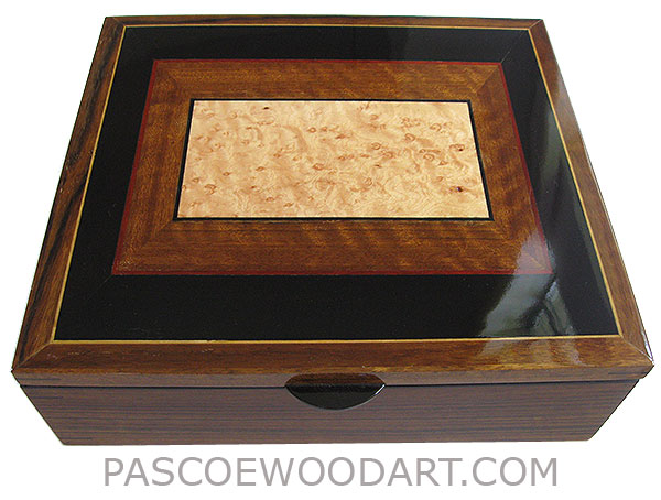 Handcrafted wood box - Decorative wood keepsake box made of shedua, ebony, birds eye maple