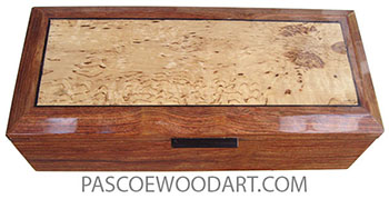 Handcrafted wood box - Long keepsake box made of Caribbean rosewood (chechen)  with beveled top with masur birch center