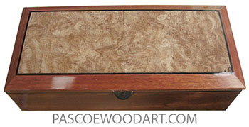Handcradted wood box - Long keepsake box made of bloodwood with spalted maple burl beveled top