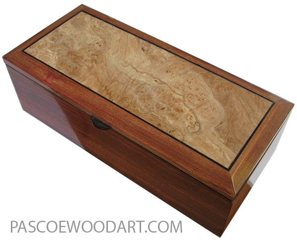 Handcrafted wood box - Keepsake box made of bloodwood with spalted maple burl top
