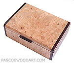 Handmade decorative keepsake box made of maple burl, cocobolo