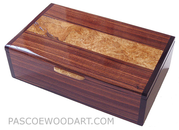 Handcrafted wood box - Decorative keepsake box made of Brazilian kingwood, maple burl, bois de rose