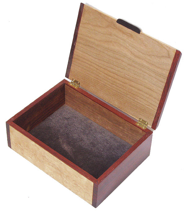 Handcrafted wood box - open view - Decorative keepsake box