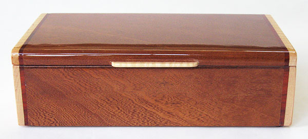 Decorative keepsake box front view - Handmade wood box made of sapele and maple wood