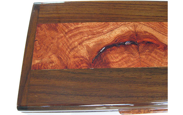 Amboyna burl inliad box top close up - Handmade decorative wood keepsake box