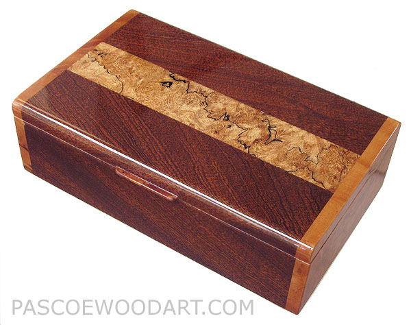 Decorative wood keepsake box - Handmade box made of sapele over cherry with spalted maple inlaid top, madrone burl ends