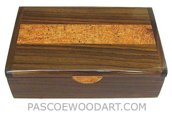 Handcrafted wood box - Decorative wood keepsake box made of Indian rosewood with amboyna burl inlaid top