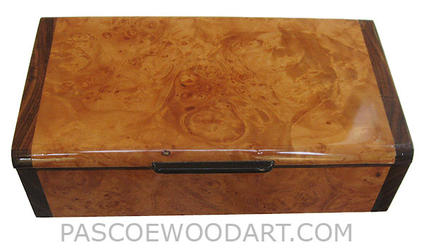 Handmade wood box - Decorative wood keepsake box made of maple burl laminated on cherry with santos rosewood ends