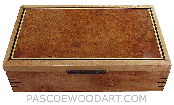 Handmade wood box - Decorative wood keepsake box made of highly figured solid maple with amboyna burl top.