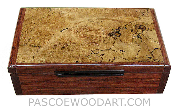 Handmade wood box - Decorative wood keepsake box made of bubinga with black line spalted maple top