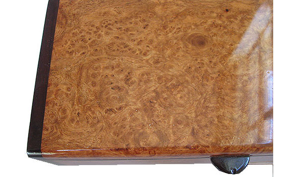 Ambyna burl box top close up - Handmade wood decorative keepsake box