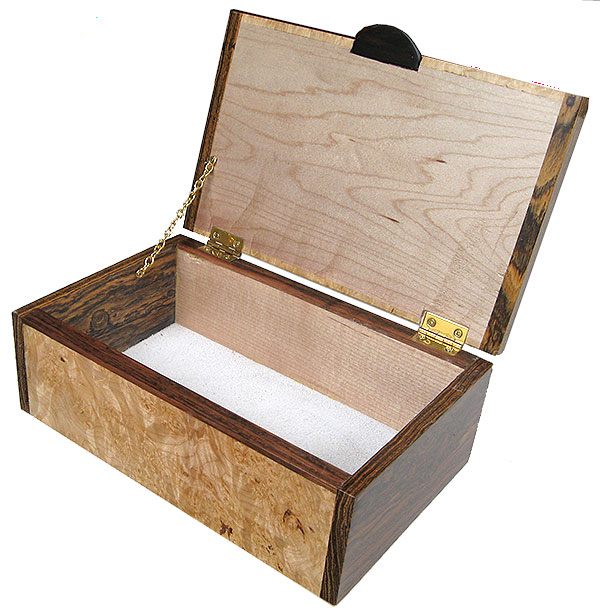 Handmade decorative wood box - keepsake box open view