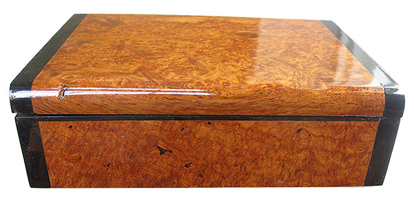 Amboyna burl box front - Handmade decorative wood keepsake box