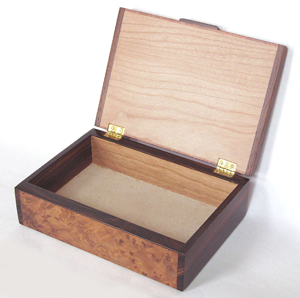 Handmade wood keepsake box - open view