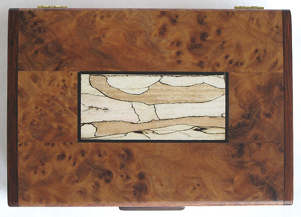 Amboyna burl with bleached spalted maple inlaid box top - Handmade decorative wood keepsake box