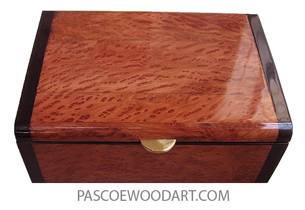 Handmade wood box - Decorative wood keepsake box made of redwood burl framed in African blackwood
