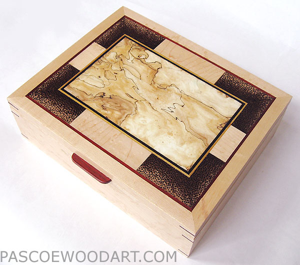 Decorative wood keepsake box - Handmade wood box made of bird's eye maple, end grain black palm, bleached spalted maple, ebony, bloodwood