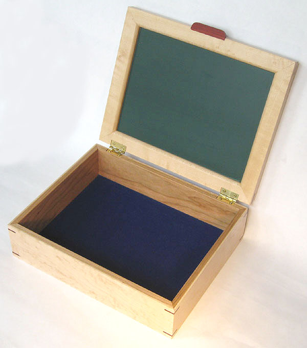 Handmade decorative wood keepsake box - open view
