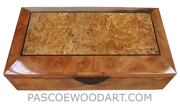 Handcrafted wood box - Decorative wood keepsake box made of camphor burl with maple burl center framed top