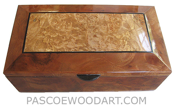 Handcrafted wood box - Decorative wood keepsake box made of camphor burl with maple burl framed top