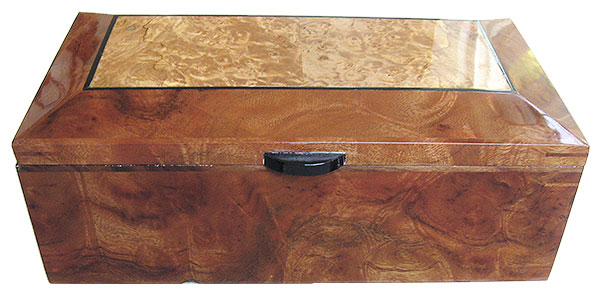 Camphor burl box front - Handcrafted decorative wood keepsake box