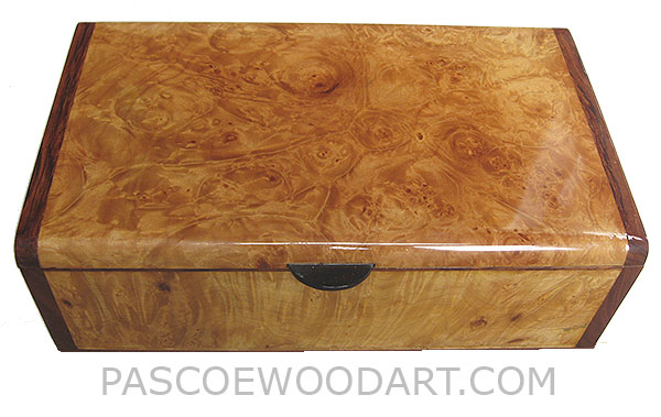Handmade wood box - Decorative wood keepsake box made of maple burl veneer over mahogany with bubinga ends