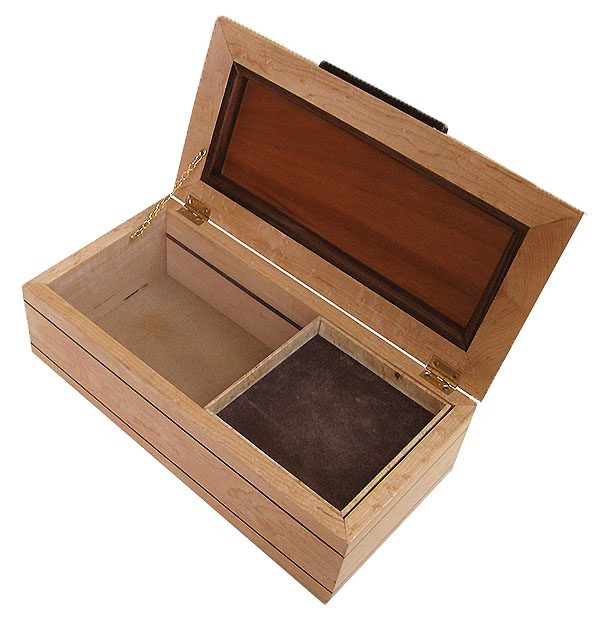 Handcrafted decorative wood box open view