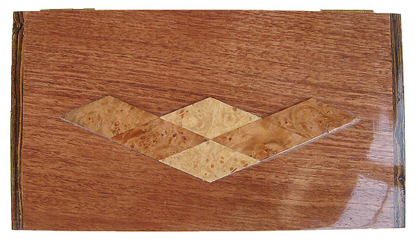 Mahogany box top with maple burl diamond pattern design - Handmade decorative wood keepsake box 
