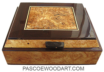 Handcrafted wood box - Decorative wood keepsake box made of burly maple with spalted maple center framed in ebony and burly maple