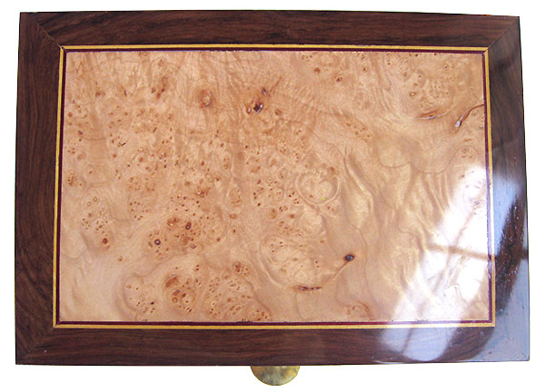 Maple burl center box top - Handmade wood keepsake box made of madagascar rosewood