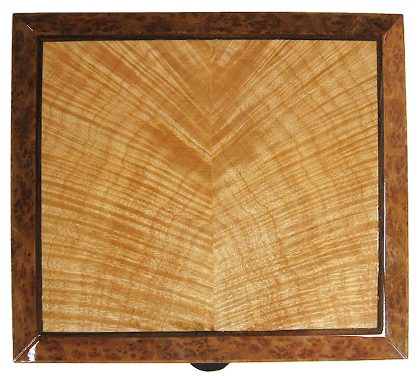 Flame maple inlaid cahmphor burl box top - Handcrafted decorative wood keepsake box