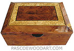 Handcrafted wood box - Decorative wood keepsake box with sliding tray - Camphor burl, Redwood burl, Basur birch, Ebony, Satinwood