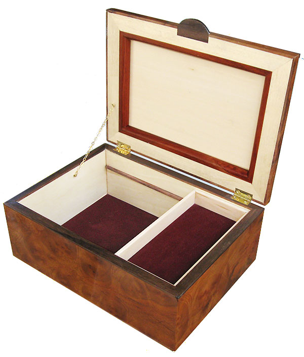 Handcrafted wood box - Decorative wood keepsake box with sliding tray - open view
