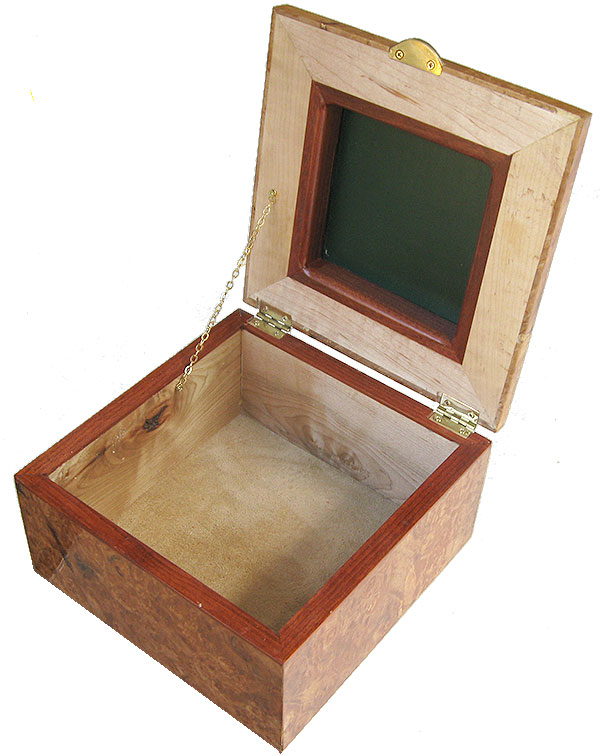 Handmade wood box - Decorative wood keepsake box open view 