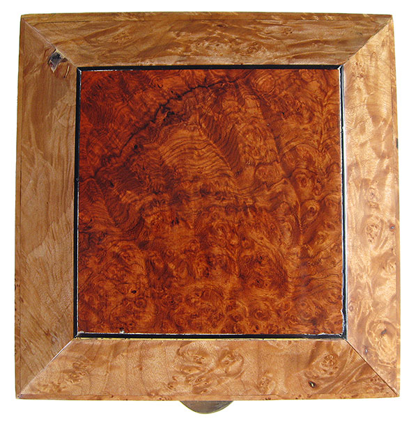 Bevel top with amboyna burl center piece - Handmade decorative wood keepsake box