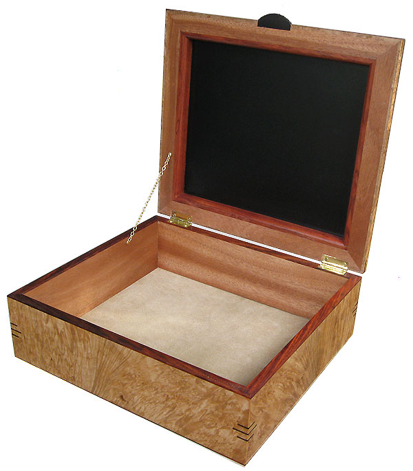Handcrafted large wood box - Decorative wood large keepsake box open view