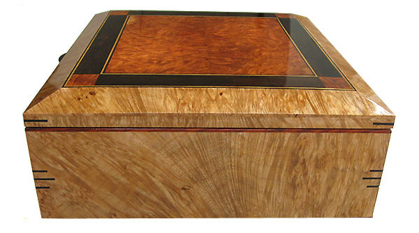 Figured maple burl box side - Handmade decorative large wood keepsake box or document box