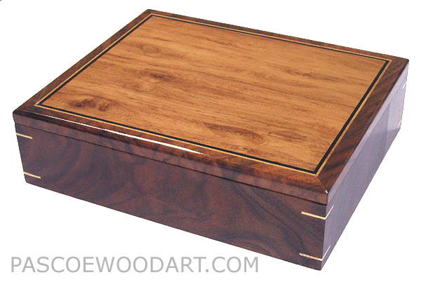 Decorative wood men's valet box, keepsake box - Handcrafted wood box made of heavy crotch walnut, highly figured Honduras rosewood