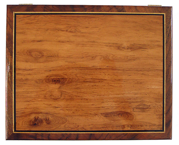 Decorative men's valet box box top view - Honduras rosewood with ebony and satinwood striping in walnut frame